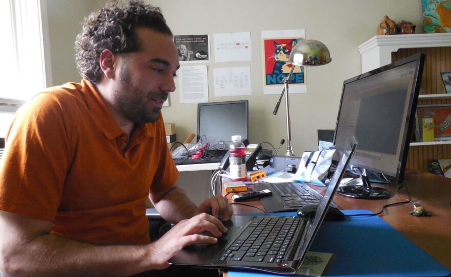 Dave Porcello, the founder of Pwnie Express, monitors Steve Henn's Web traffic from his office in Vermont.