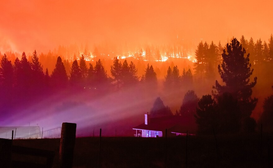 After starting in remote mountains, the Tamarack Fire burned toward the town of Markleeville, Calif. in mid-July.
