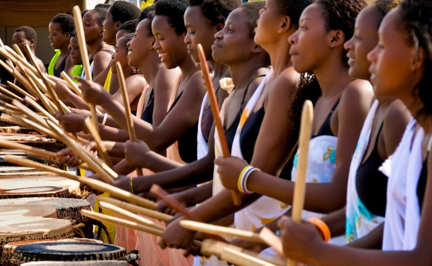 Ingoma Nysha is Rwanda's first-ever women's drumming group. Historically women in Rwanda were forbidden to touch the sacred cowhide drum.