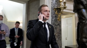 Rep. Max Miller, R-Ohio, walks out of a meeting with Steve Scalise on Capitol Hill, Oct. 2023.