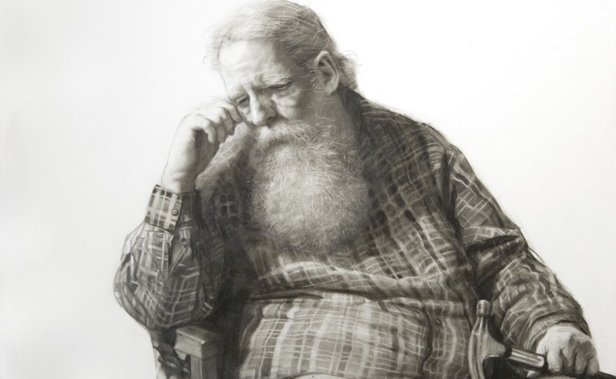 Steven Assael, <em>Henry and Hammer,</em> 2020, graphite and crayon on paper