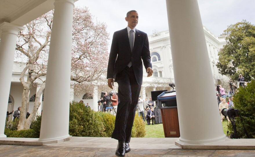 President Obama walks back to Oval Office on Thursday after speaking about the framework nuclear deal with Iran, which he described as "historic." Since the first days of his presidency, Obama has pursued a less hostile relationship with Iran despite critics who call the approach naive.