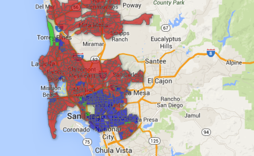 A map showing San Diego Mayoral election results by precinct.