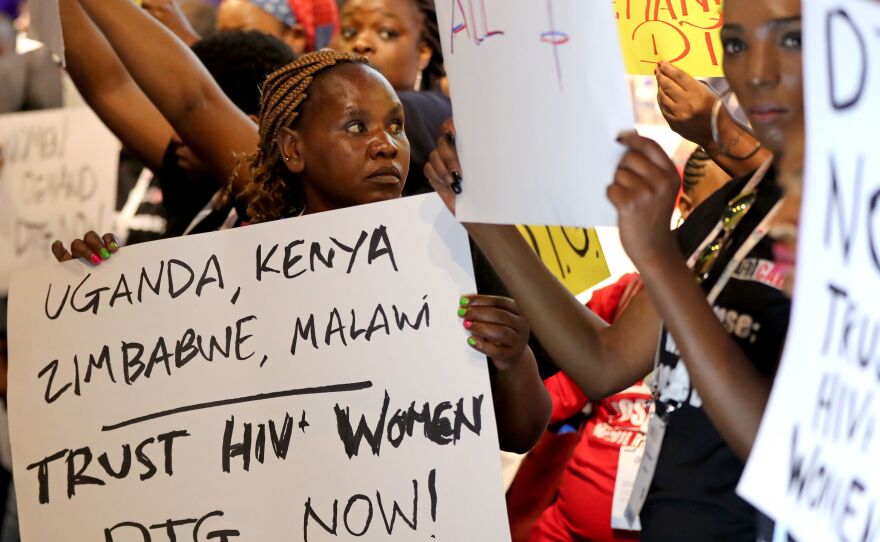 Women of the Treatment Action Campaign and are affected by the HIV virus campaign for the use of Dolutegravir (DTG) at the International Aids Conference at the RAI Amsterdam Convention Centre.