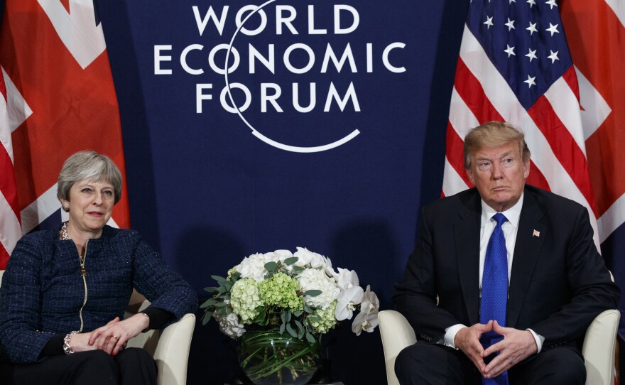 President Donald Trump meets with British Prime Minister Theresa May on Thursday at the World Economic Forum in Davos, Switzerland.