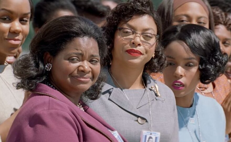 Dorothy Vaughan (Octavia Spencer),  Katherine Johnson (Taraji P. Henson), and Mary Jackson (Janelle Monáe) are about to meet astronaut John Glenn in the new film "Hidden Figures."