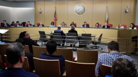 Lawmakers during the California Senate committee hearing on fuel supply and price hikes at the Capitol Annex Swing Space building in Sacramento Oct. 7, 2024.