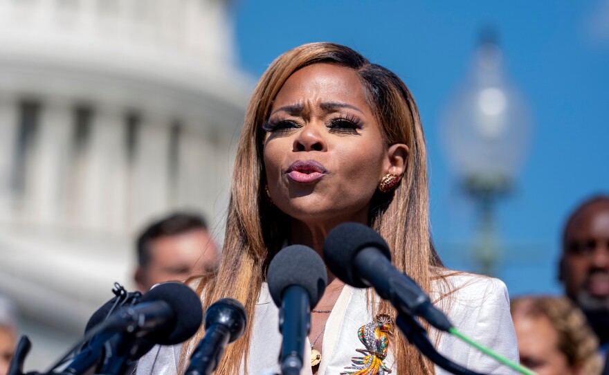 Sheila Cherfilus-McCormick, D-Fla., resigned just as the ethics committee was set to announce a sanctions recommendation. Above, Cherfilus McCormick appears outside the Capitol on Sept. 20, 2024.