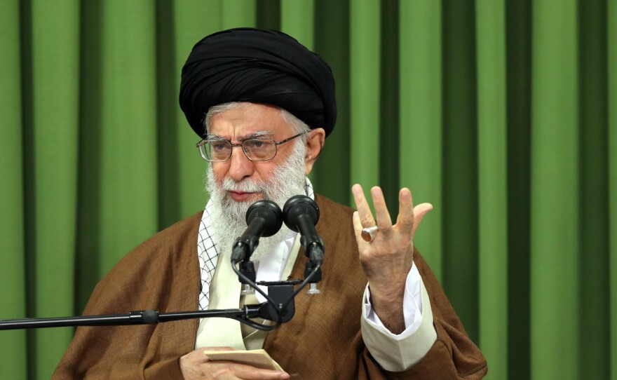 Iran's Supreme Leader Ayatollah Ali Khamanei speaks during his meeting with students in Tehran, Iran in October. Photo by Iranian Leader's Press Office - Handout