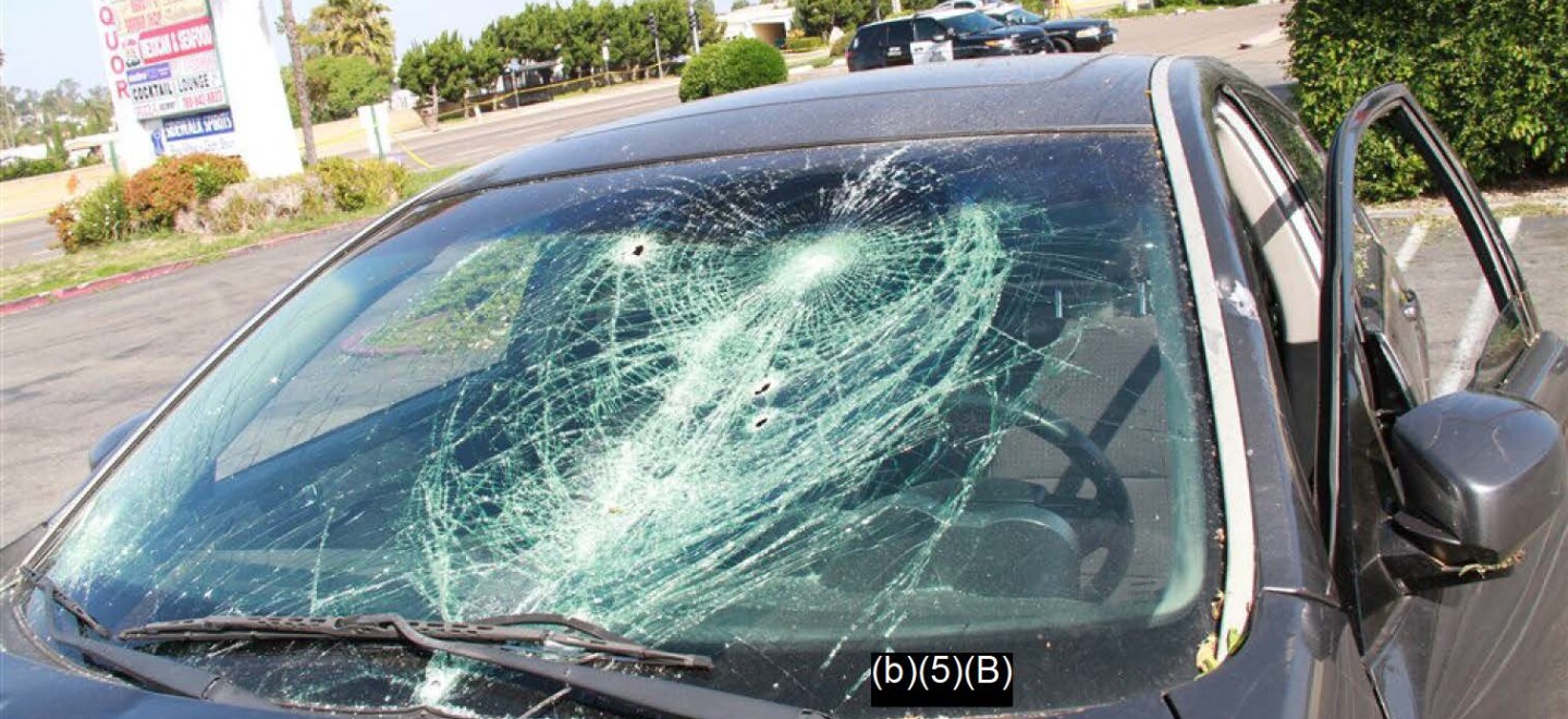 The windshield of Jose Blanco's car after sheriff's Deputy Jason Phillips shot through it, March 27, 2016.