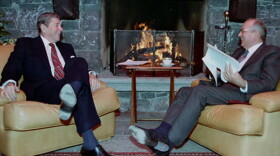 Ronald Reagan and Mikhail Gorbachev meet for the first time in Geneva, 1985.