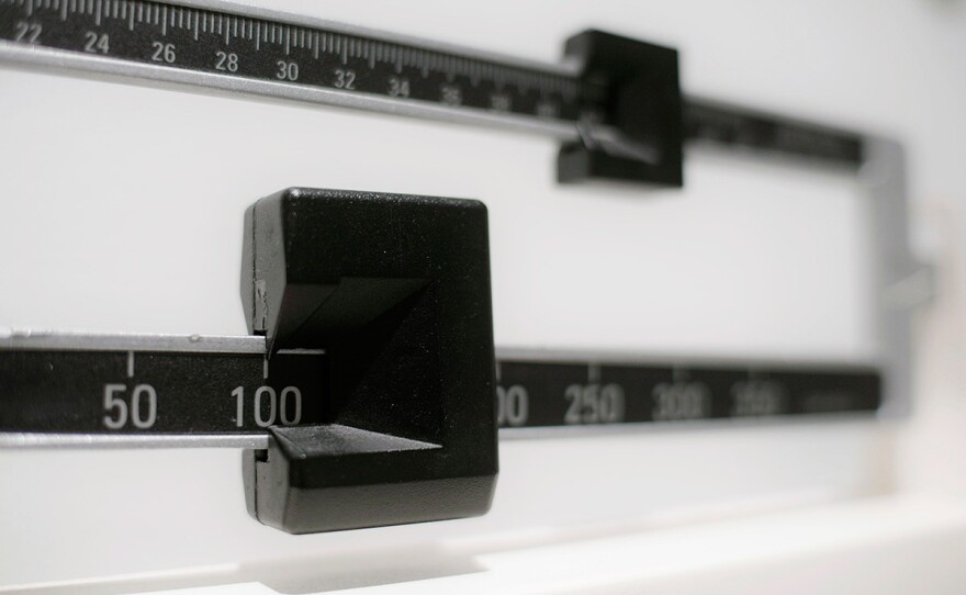 A closeup of a beam scale in New York, April 3, 2018.