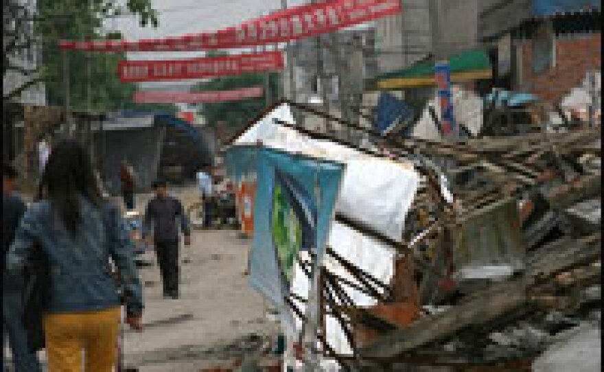 Downtown Gong Xing was reduced to rubble after the earthquake.