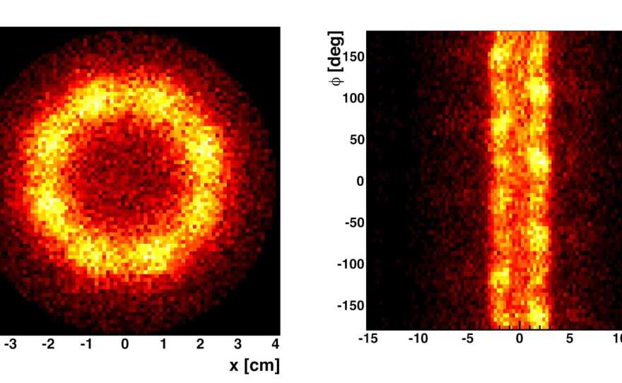 When antimatter touches regular matter, it annihilates in a flash of light. These images show anti-hydrogen atoms annihilating as they come into contact with the walls of the ALPHA experiment, which are made of ordinary matter.