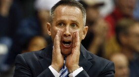 Bill Grier shouts instructions during the first half of an NCAA college basketball game against Gonzaga in San Diego, Dec. 29, 2014.