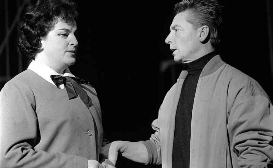Birgit Nilsson with Berlin Philharmonic conductor Herbert von Karajan. (undated photo)