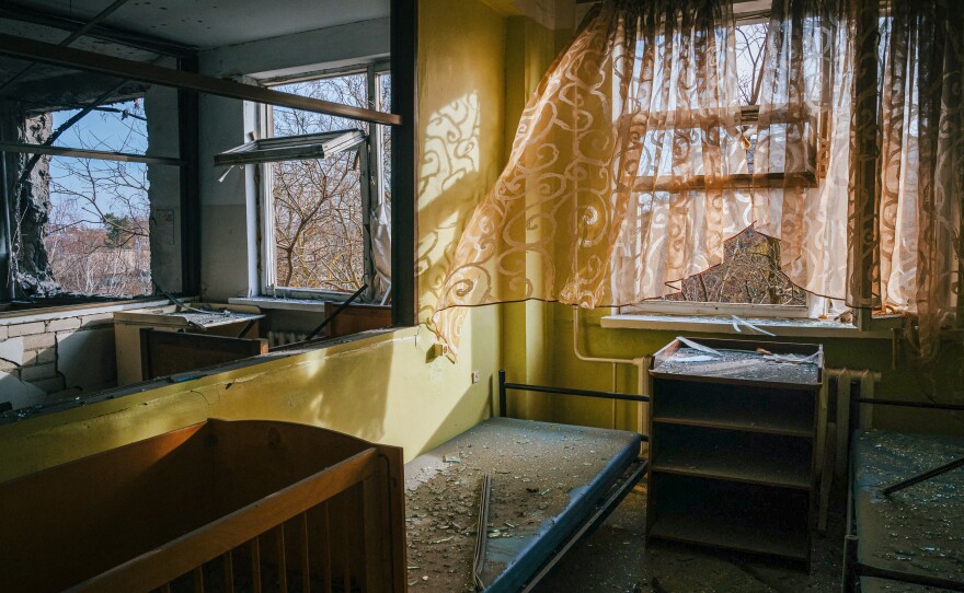 International law prohibits attacks on health-care facilities and health workers. This photo from January 1, 2023 shows the damage to a room of Children's Hospital in the southern Ukrainian city of Kherson after a Russian missile strike in the southern city.