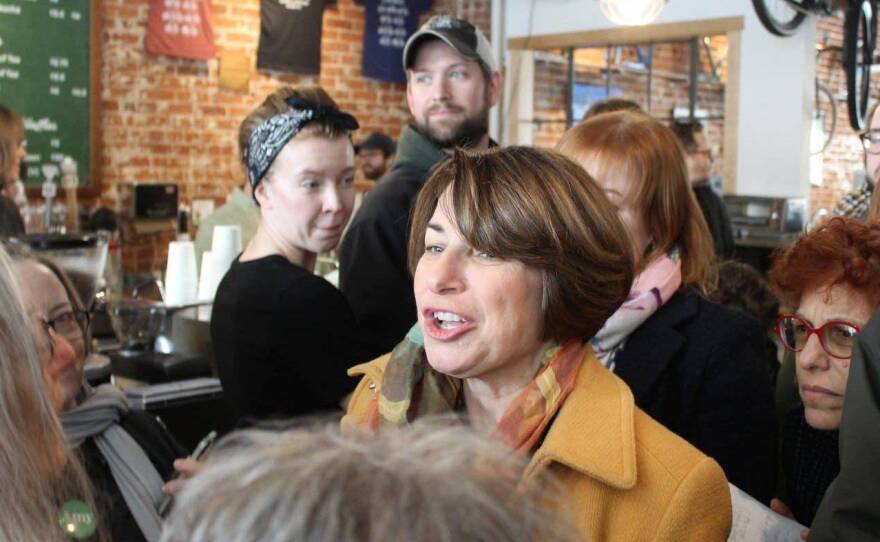 Sen. Amy Klobuchar holds an event at Shift Cyclery & Coffee Bar in Eau Claire, Wis., on Feb. 16. Klobuchar is among the Democratic presidential hopefuls paying attention to Wisconsin in this election cycle.