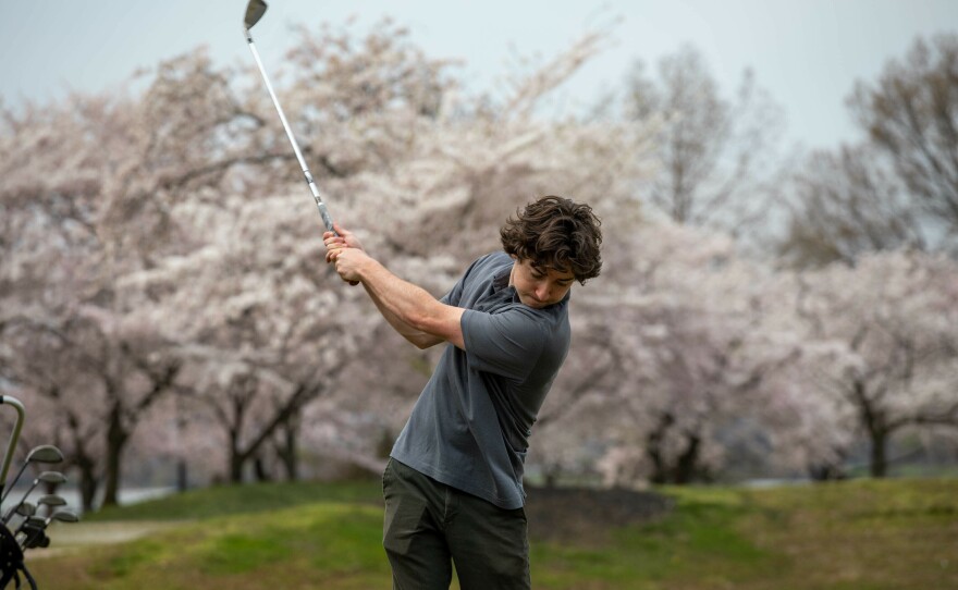 Matthew Lobel plays on the 13th hole at the East Potomac Golf Links in Washington, D.C., in March.