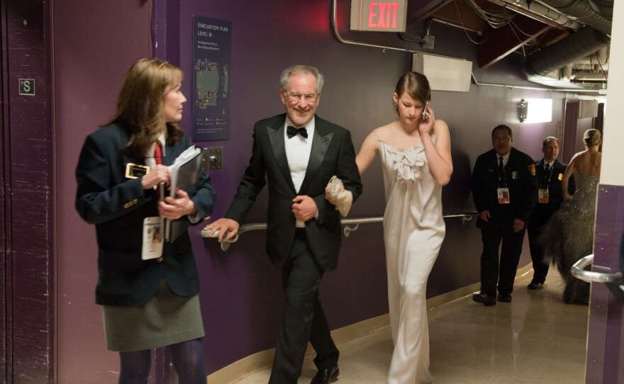 Presenter Steven Spielberg backstage at the Oscars.