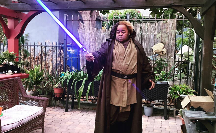 Aeion Duckett saw "Star Wars" in a drive-in when he was twelve-years-old in 1977. He has been a fan ever since and cosplays on both sides of the Force.