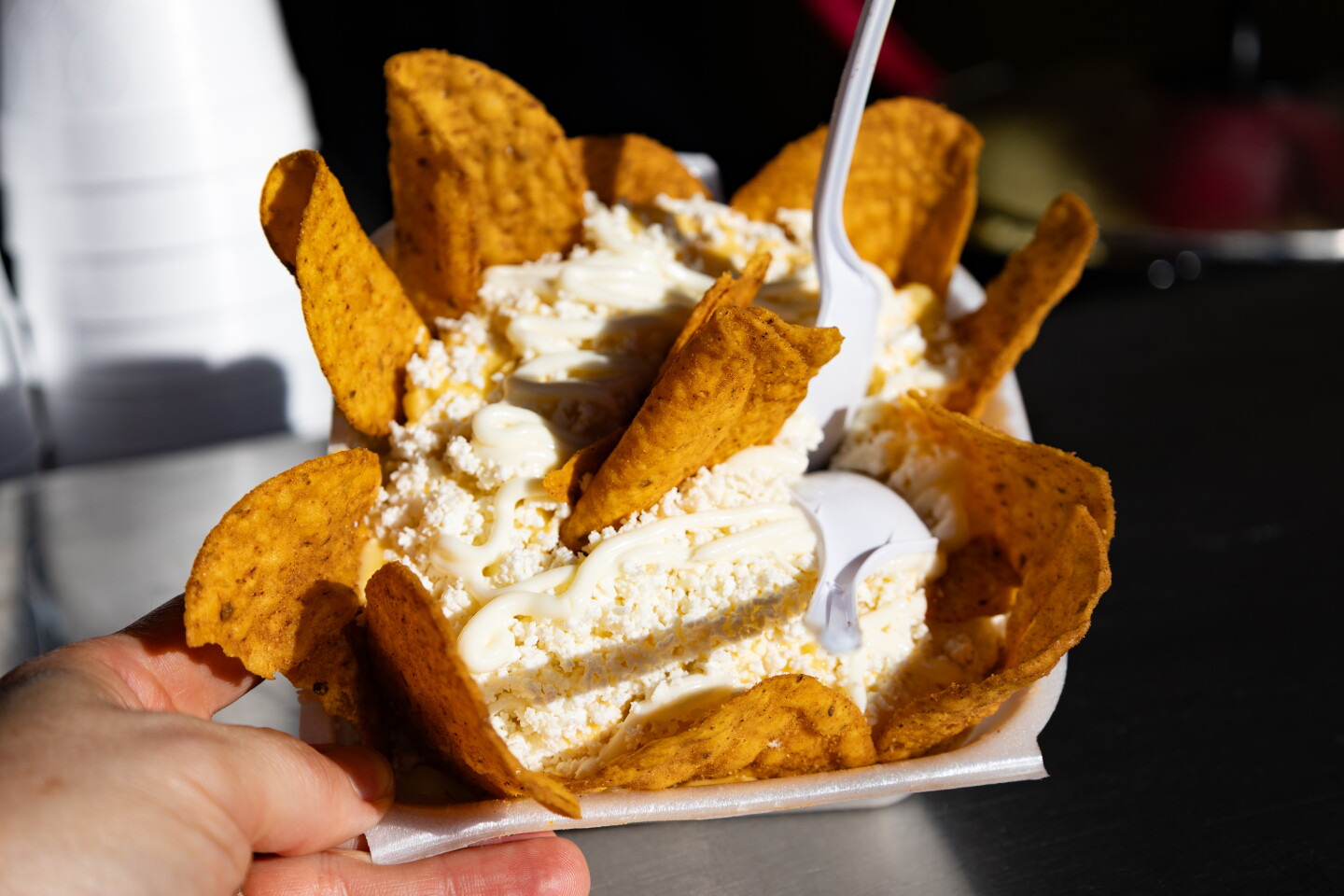 'Elotes locos' served by Los Cornpadres at Toros Mobil Park on July 31, 2026