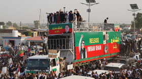 Supporters of imprisoned former Prime Minister Imran Khan's party prepare to march demanding Khan's release, in Lakki Marwat, a remote town in northwestern Pakistan, Sunday, Oct. 4, 2026.