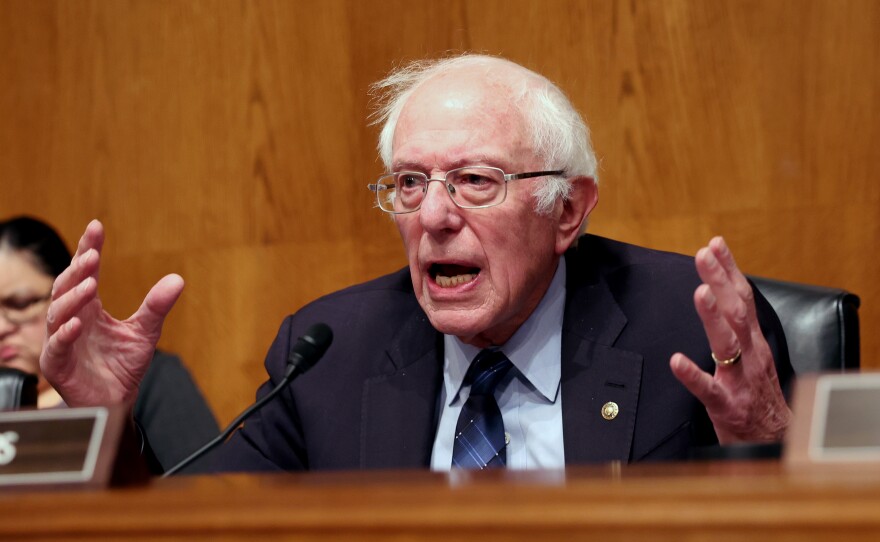 Sen. Bernie Sanders, pictured at a committee hearing last month, joined Republican senators in blocking aid to Israel and Ukraine. He tells NPR why he thinks support for Israel's military should have strings attached.
