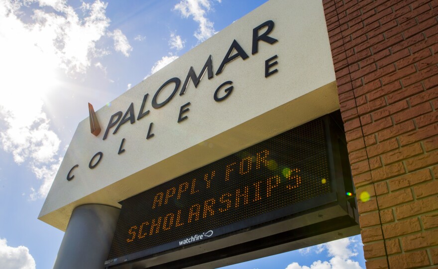 A Palomar College sign is shown on Feb. 16, 2019.