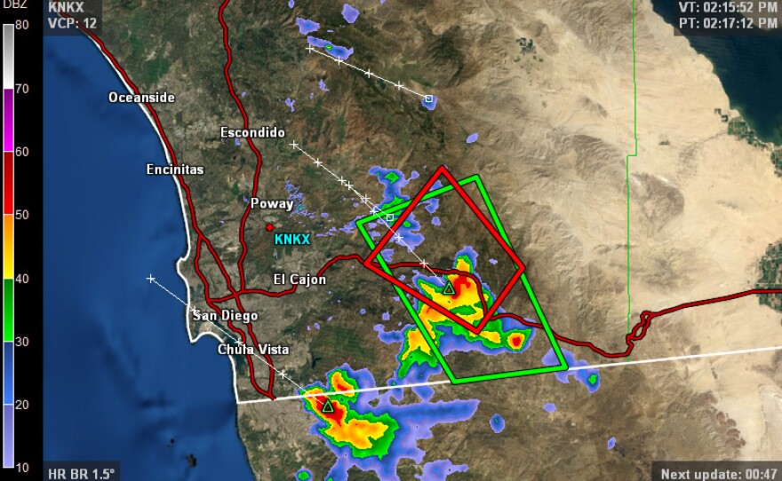 Radar map showing severe thunderstorm in southeastern San Diego County on Sept. 4, 2019.