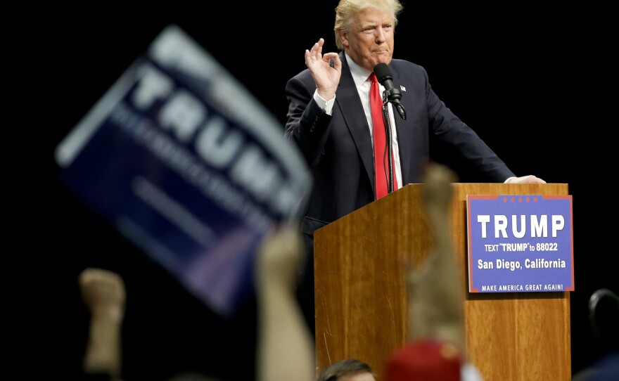 Republican presidential candidate Donald Trump speaks during a campaign rally in San Diego, May 27, 2016.