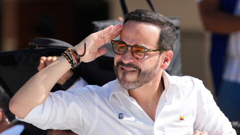 Presidential candidate Abelardo de la Espriella of the Defenders of the Motherland movement salutes after voting during the presidential election in Barranquilla, Colombia, Sunday, May 31, 2026.