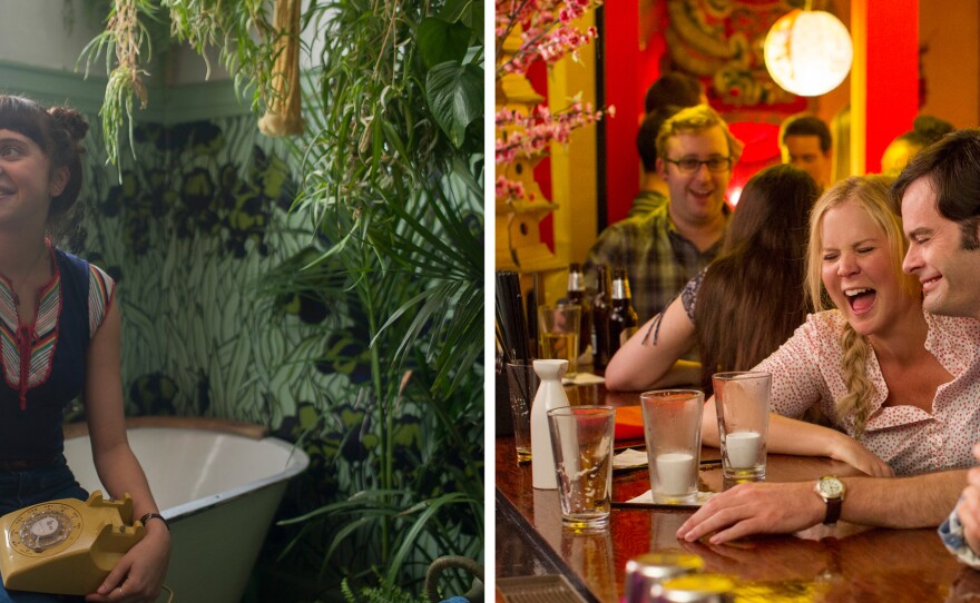 (Left) Bel Powley in <em>The Diary of a Teenage Girl</em>. (Right) Amy Schumer and Bill Hader in <em>Trainwreck</em>.