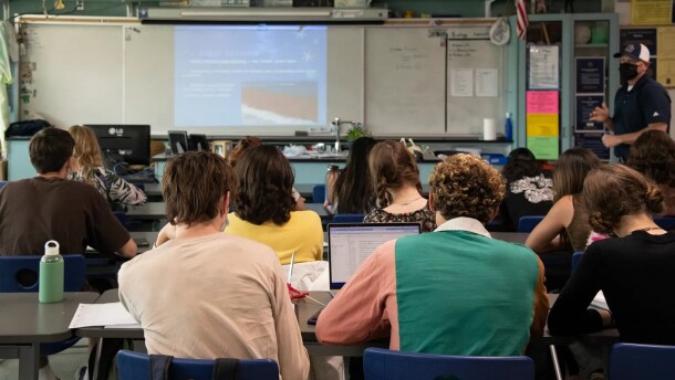 Students in a classroom at a high school in California on March 1, 2022.