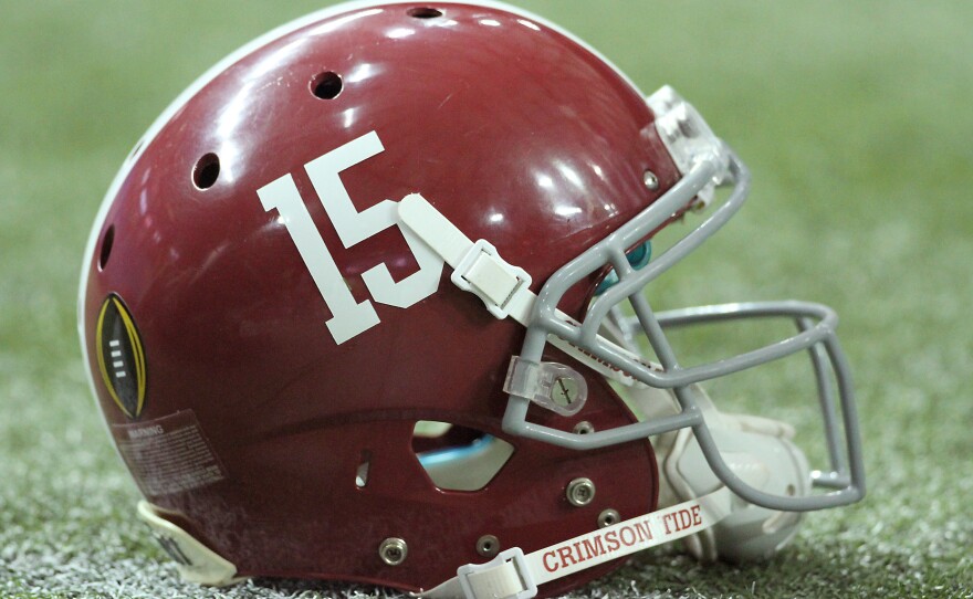 An Alabama helmet on December 31, 2016, at the Georgia Dome in Atlanta, GA.
