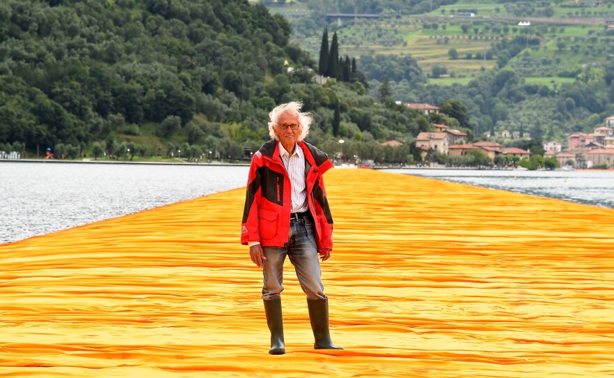 Artist Christo Vladimirov Javacheff attends the presentation of his installation The Floating Piers on June 16, 2016, in Sulzano, Italy. He died Sunday at age 84.
