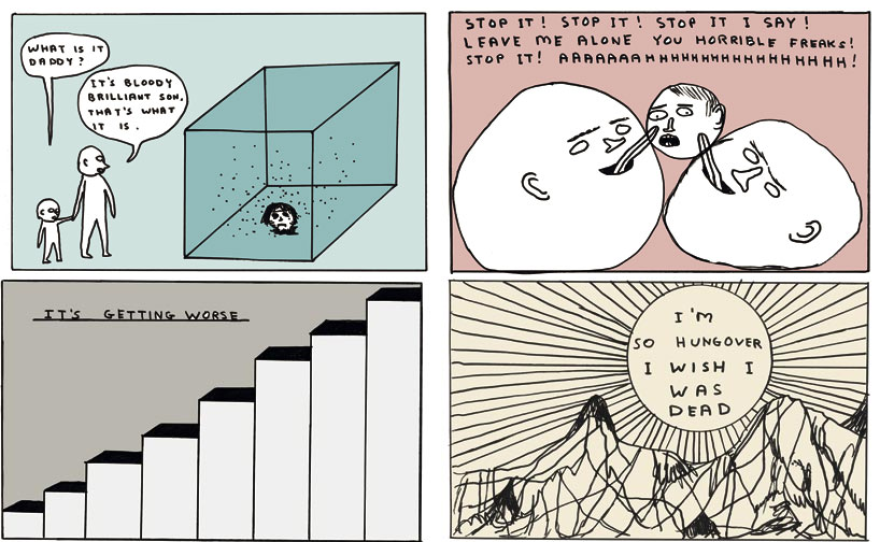 Selected drawings by David Shrigley from The Guardian's Saturday Magazine, 2004/2005.