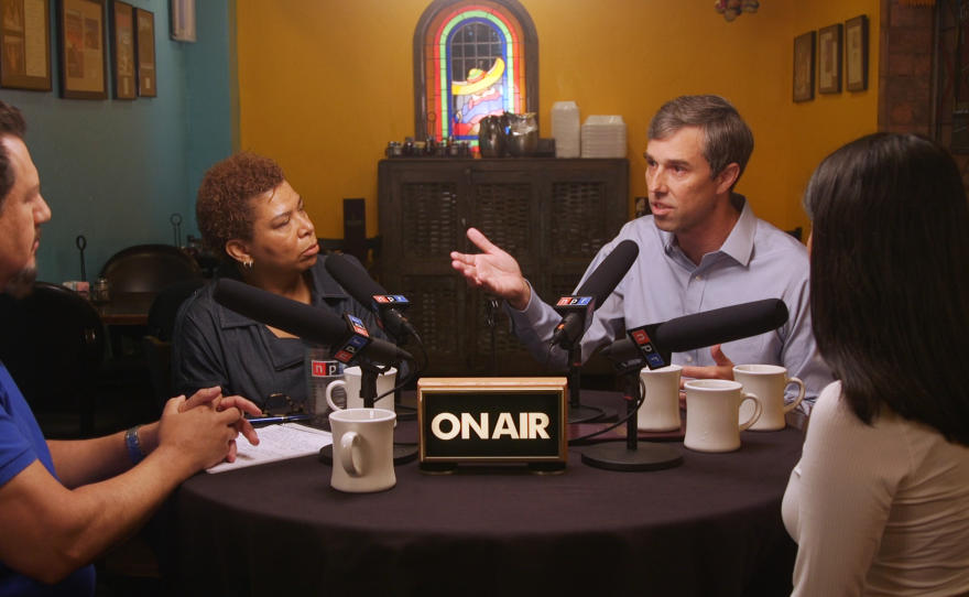 Presidential hopeful Beto O'Rourke talks to NPR Host Michel Martin and voters Ruben Sandoval and Connie Martinez.