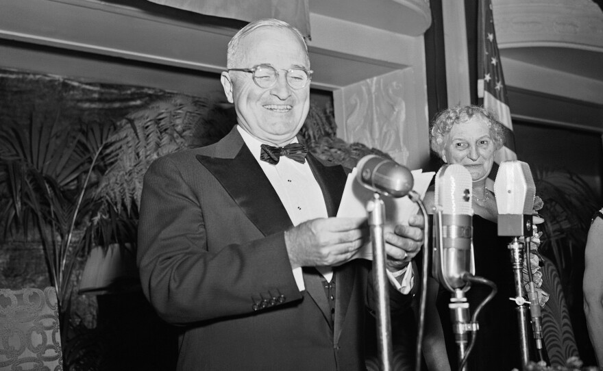 Political messaging is a long-standing tradition, as shown here by a beaming President Harry Truman speaking at the Women's National Democratic Club in 1949.