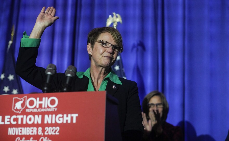 Republican state Supreme Court Justice Sharon Kennedy speaks to supporters at an election watch party at the Renaissance Hotel on Nov. 8, in Columbus, Ohio. Kennedy was reelected to the court, this time as its chief justice.