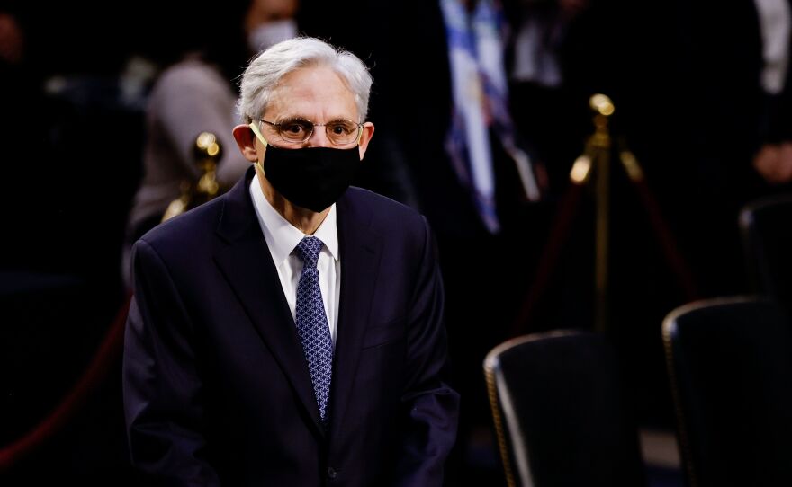 Judge Merrick Garland arrives to testify before a Senate Judiciary Committee hearing on his nomination to be attorney general on Capitol Hill on Monday.