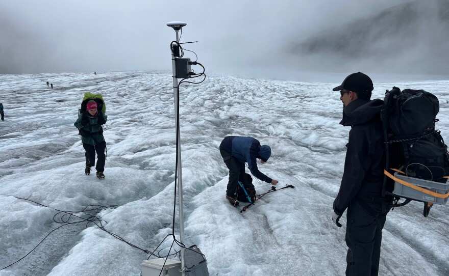 Farinotti and his team set up a GPS tower powered by a portable solar panel to record the glacier's movement over time.