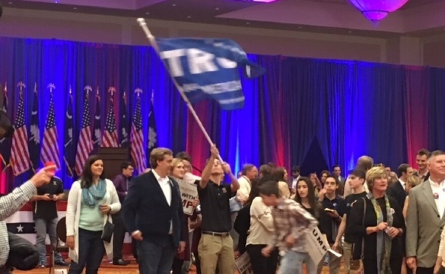 Lingering supporters at Donald Trump's rally after he spoke on Saturday in Spartanburg, South Carolina.