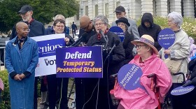 At 82, Rita Siebenaler, center, has been speaking out about the need for immigrant workers, including caregivers with Temporary Protected Status.