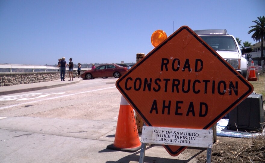 The city of San Diego closed a stretch of Coast Boulevard and Cave Street on Friday, Aug. 9, 2019, to shore up a sea cave that was in danger of collapsing.