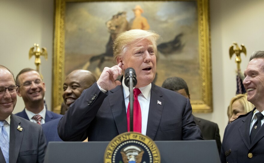 President Trump speaks in the Roosevelt Room of the White House Wednesday as he announces his support for the first major rewrite of the nation's criminal justice sentencing laws in a generation.