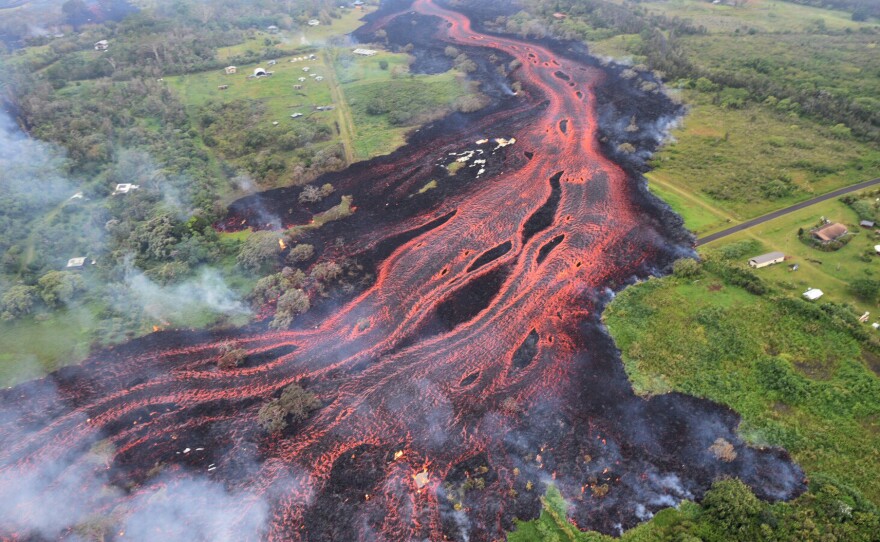 Lava flows from fissures near Pahoa, Hawaii, on Saturday.