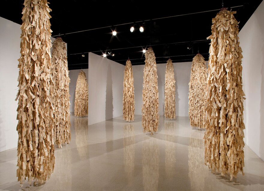 Wendy Maruyama's full installation of "The Tag Project" is shown in a 2012 photograph. Part of the work is on view at PHES Gallery through Feb. 13, 2022.