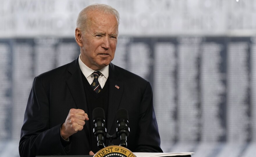 President Joe Biden spoke in observance of Memorial Day from New Castle, Del., Sunday.