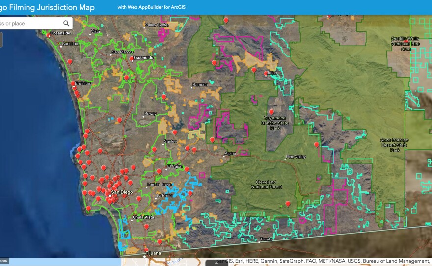 A screen grab of the new interactive San Diego Filming Jurisdiction Map.